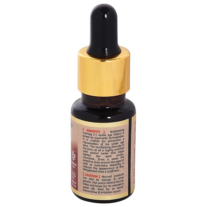 ROOTS AND HERBS Ayurvedic Natural Treatment 100% Vegan No Paraben Nutmeg Undereye Nourishment Oil for Men and Women -10 ml