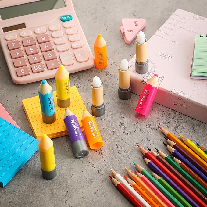 48 Pcs Lip Balms Gift Crayon Sign Fruit Taste Lip Balm for Teachers Students Soothing and Moisturizing Lip Balms for Chapped Lip Crayon Shape Classroom Rewards Party Supplies