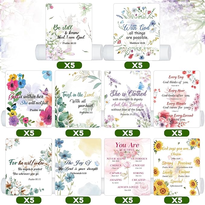 50 Pack Lip Balm Religious for Women Lip Balm with Scripture Bulk Sticks Christian Lip Balms Gifts Faith Bible Verse Scripture Inspirational Gift Party Favors Coworkers 10 Styles Floral