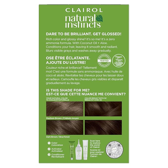 Clairol Natural Instincts Demi-Permanent Hair Dye, 5C Brass Free Medium Brown Hair Color, Pack of 1