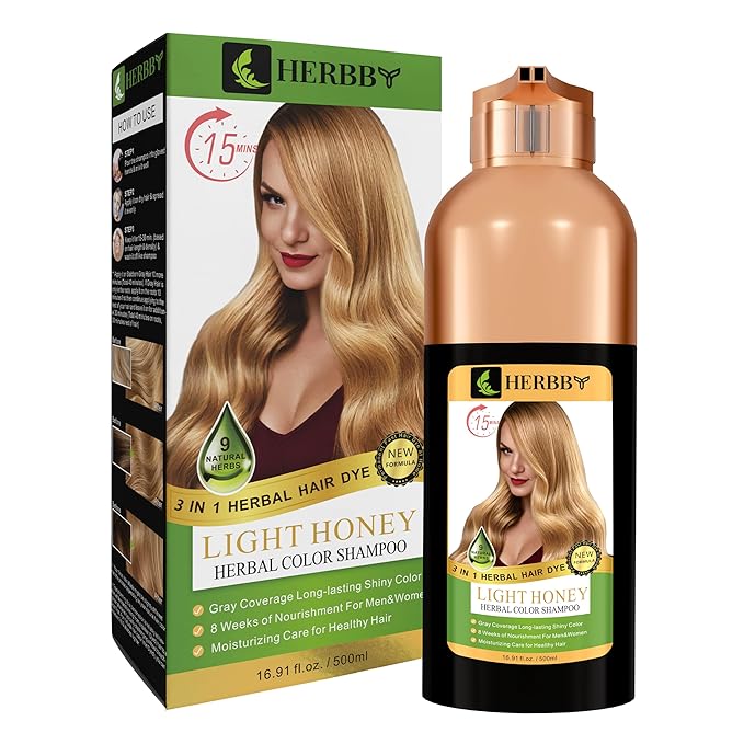 Hair Color Shampoo for Gray Hair Coverage&Color Transform with 9 Herbal Extracts –Long Lasting(6-8 Weeks),Shiny,Evenly Colored,Instant Hair Dye Shampoo&Conditioner, 500 Ml (LIGHT HONEY COLOR)