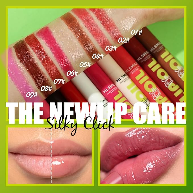3 Colors Fat Lip Oil Click Slick, Moisturizing and Long-lasting Lip Balm, Non-stick and High Pigment Lip Glow Oil, Lightweight Lip Plumper with Coconut Oil (Set: B)