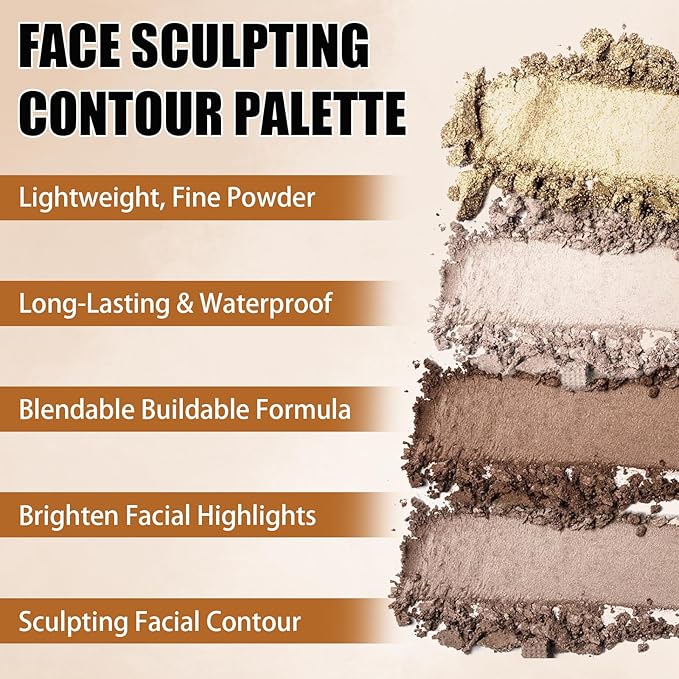 Beige Glittering Face Palette,Stereo for Face Retouching, Eye Shadow Highlighting Shadow Finish Palette, Natural，Low Saturation Makeup Contour Face Palette