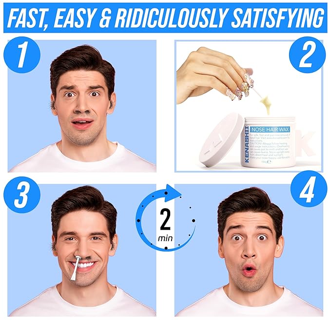 KENASHII Nose Wax Kit | 100 g Wax, 24 Applicators | Hair Removal Kit for Men and Women | Includes Balm Wipes and Mustache Guards | Lasts up to 5 Weeks