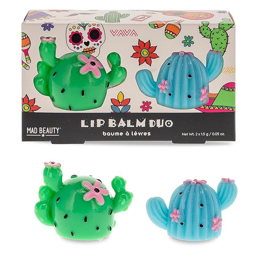 Mad Beauty Fiesta Forever Lip Balm Duo | Cactus-Shaped | Pineapple & Lime Scents | Cruelty-Free | Fun and Moisturizing Lip Care
