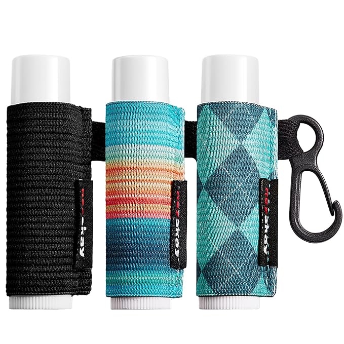 Lip Balm Holder Sleeves Keychain Chapstick Elastic Sleeves(Black/Color strip/Geometrical pattern)
