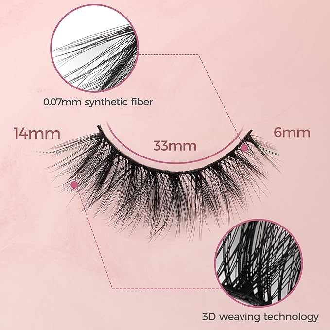 Fluffy Wispy Eyelashes 7 Pairs Natural Look Faux Mink Strip lashes, Lightweight D Curl Cat Eye Fake Lashes for Daily Wear, Reusable Eye Makeup Set