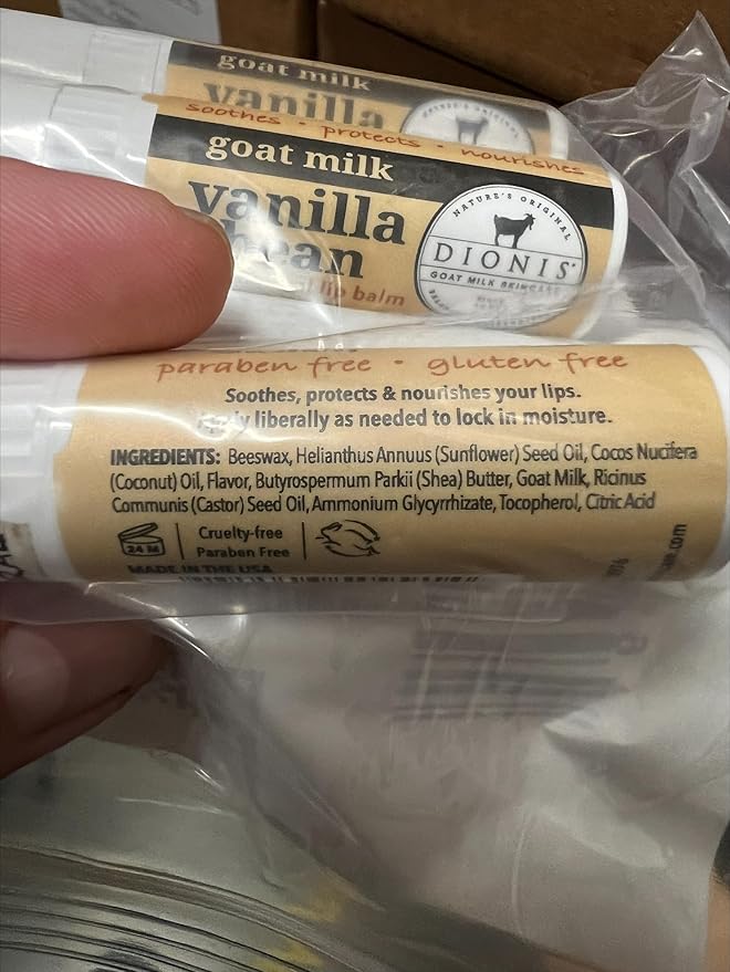 Dionis Goat Milk Skincare Vanilla Bean Holiday Lip Balm Gift Set - Beeswax, Shea Butter & Coconut Oil Lip Care Products Made in The USA - Cruelty Free Lip Moisturizer For Chapped Lips, 0.28oz 3 Pack