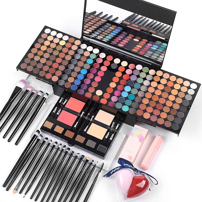 Makeup Gift Sets For Women - 190 Colors Makeup Palette Include Eyeshadow, Blushes, Eyebrow Powder,Eye Pencil,Mirror+20Pcs Makeup Brushes+Eyeshadow Primer+2Pcs Sponge Puff Make Up Set (Makeup Set A)