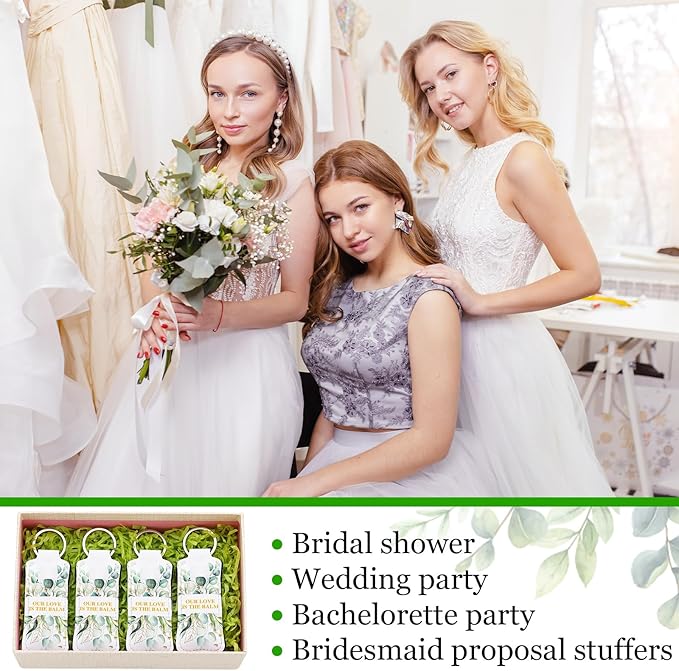 18 Sets Baby Shower Bridal Shower Favors for Guests Bulk Lip Balm and Lipstick Holder Keychains Set Baby Shower Bridal Shower Goodies Bags Thank You Gifts for Guests(Eucalyptus Wedding)