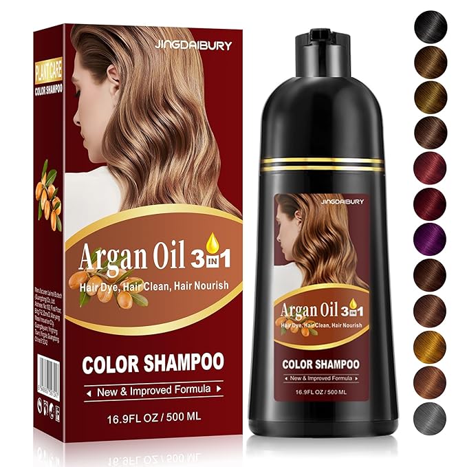 Light Brown Hair Dye Shampoo with Argan Oil, 3-in-1 Long-Lasting Formula for Men & Women, Easy to Use, 16.9 Fl Oz