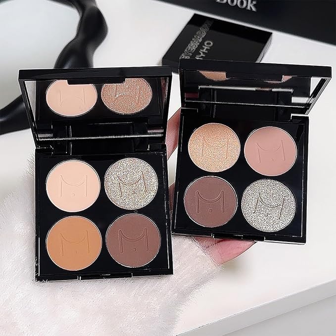 Erinde Quads Matte Eye Shadow Powder Makeup Palette, Nude Neutral Brown & Champagne Pink Shimmer Eyeshadow, Long Wearing Waterproof Everyday Eye Makeup, sombras de ojos, with Built-In Mirror, 02