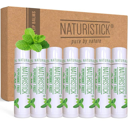 7-Pack Peppermint Lip Balm Gift Set by Naturistick. 100% Natural Ingredients. Best Beeswax Chapstick for Dry, Chapped Lips. Made in USA