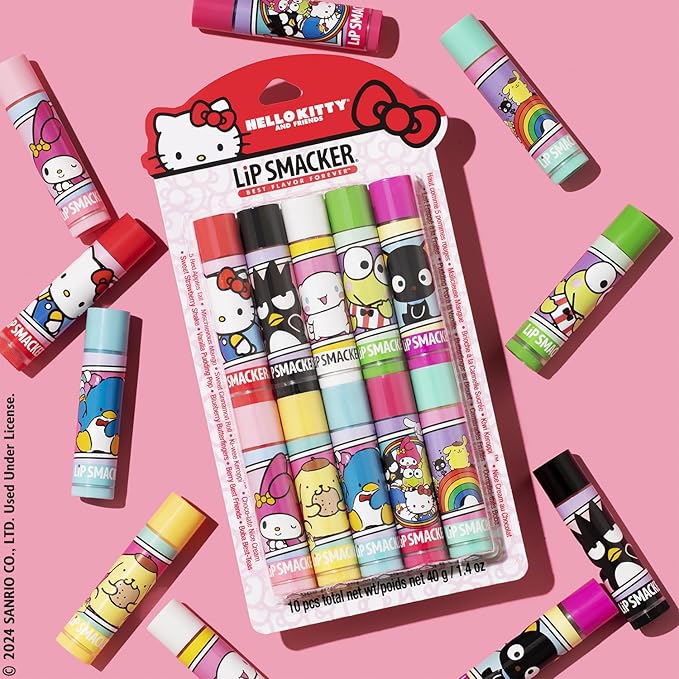 Lip Smacker Sanrio Hello Kitty & Friends Pack - 10 Moisturizing Lip Balms, Clear Matte, Hydrating & Protecting - Cruelty-Free-Hello Kitty