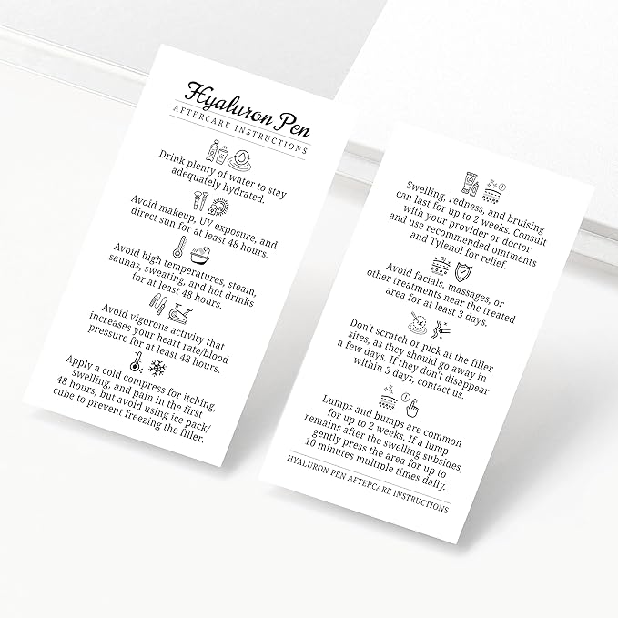 100 Pack - Premium Hyaluron Pen Lip Filler Aftercare Instructions Card 2 x 3.5" Accessories Supplies Kit Care - HP07A100_N