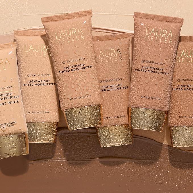 LAURA GELLER NEW YORK Quench-n-Tint Tinted Moisturizer - Deep - Sheer to Light Buildable Coverage - Natural Glow Finish - Lightweight Formula with Hyaluronic Acid