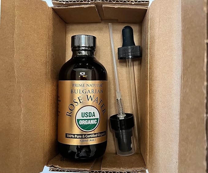 PRIME NATURAL Rose Water Spray 4oz/120ml, USDA Certified Organic, Facial Toner, Hydrating Mist for Face & Hair - Bulgarian, 100% Pure, Natural, Preservative-Free, Moisturizer from Fresh Rose Petals