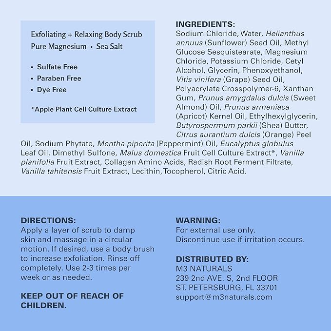 Magnesium Body Scrub for Sore Muscles, Exfoliation, Relaxation and Deep Hydration | Calming & Moisturizing Mineral-Rich Dead Sea Salt Formula With Collagen, Stem Cell & Shea Butter, 16 OZ (453 G)