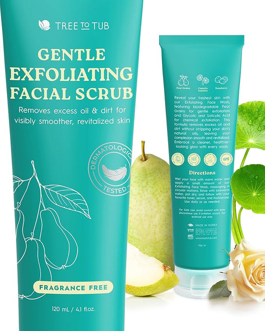 Tree To Tub Exfoliating Face Wash - Gentle Facial Exfoliator & Face Scrub w/Salicylic Acid for Glowing Skin - Non-Irritating Exfoliant to Remove Buildup & Refine Texture - For All Skin Types