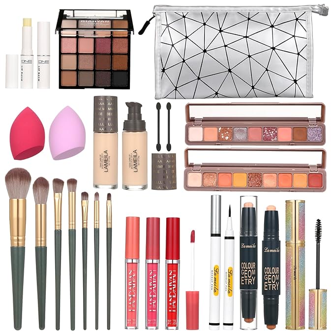 All in One Makeup Kit for Women Eyeshadow Eyeliner lipgloss, Lipstick Makeup brushes Mascara Eyebrow pencil Concealer Face Powder Primer Make Up Gift Set for Women, Teens