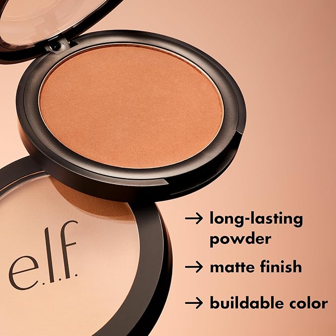 e.l.f. Primer-Infused Bronzer, Long-Lasting, Lightweight & Buildable Powder Bronzer, Delivers A Matte Finish, Vegan & Cruelty-Free, Tan O' Clock