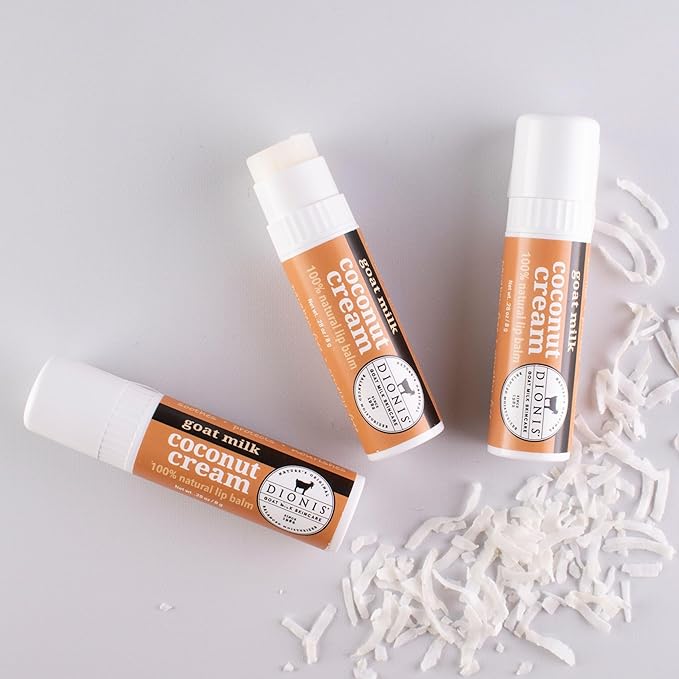 Dionis Goat Milk Skincare Coconut Cream Holiday Lip Balm Gift Set - Beeswax, Shea Butter & Coconut Oil Lip Care Products Made in The USA - Cruelty Free Lip Moisturizer For Chapped Lips, 0.28oz 3 Pack