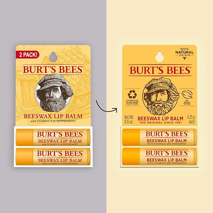 Burt's Bees Lip Balm - Original Beeswax, Lip Moisturizer With Responsibly Sourced Beeswax, Tint-Free, Natural Origin Conditioning Lip Treatment, 2 Tubes, 0.15 oz.