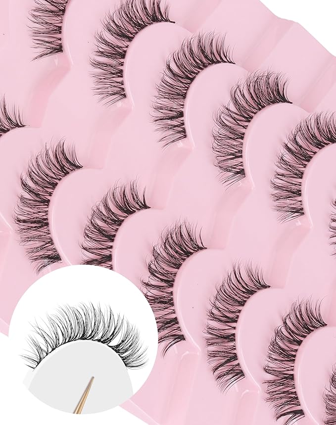 Lashes Wispy False Eyelashes Natural Mink Lashes Small Strip Lashes Wispies Eyelashes Short Eyelashes Natural Look Eye Lashes Pack 7 Pairs