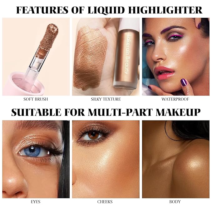 Liquid Highlighter Makeup, Natural Silky Shimmer Finish Liquid Face Highlighter, Highly Pigmented, Lightweight, Blendable, Soft Cream Highlighter For Face (#01 White Gold Shimmer)