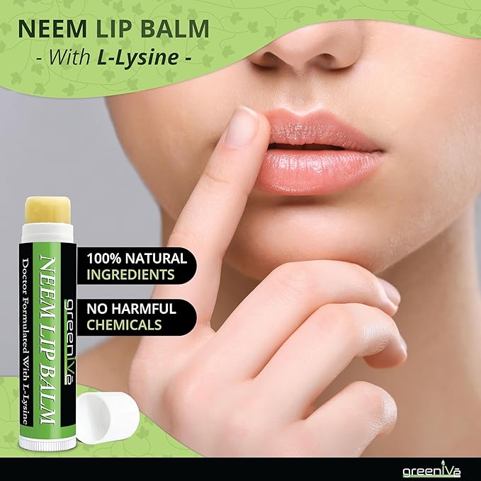GreenIVe Neem Lip Balm, Vegan Lip Moisturizer with L-Lysine, Soothe and Soften (1)