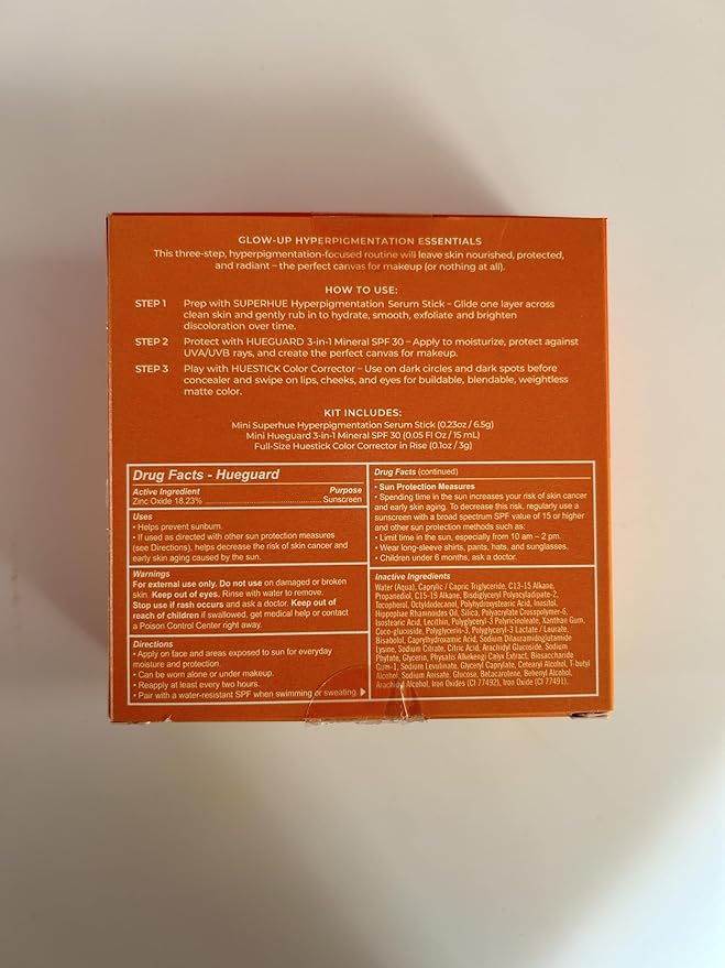 Live Tinted Hyperpigmentation Essentials Glow Up Set: Includes Mini Superhue Hyperpigmentation Serum Stick, Mini Hueguard 3-in-1 Mineral SPF 30, and Full-sized Huestick in Rise, 3-Piece Set