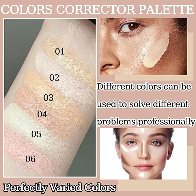 6 Colors Correcting Concealer Palette,Colors Corrector Palette,Moisturizing Full Coverage Liquid Foundation Cream Contour Makeup Palette with Brush