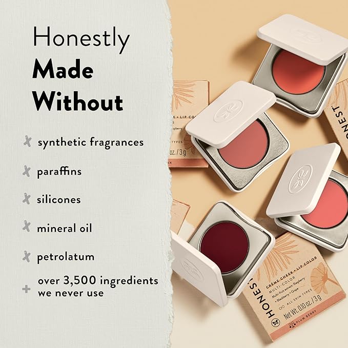 Honest Beauty 2-in-1 Creme Cheek Blush + Lip Color | EWG Verified, Vegan + Cruelty Free | Plum Berry, .1 oz