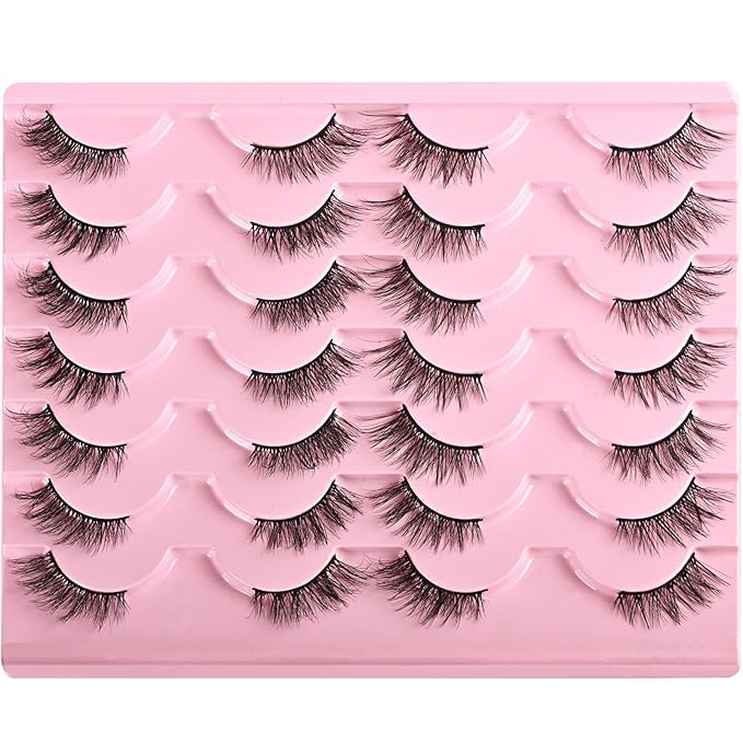 FARRED Half Lashes Natural Look Short Eyelashes Cat Eye Lash Fluffy Natural Lashes Wispy False Eyelash 14 Pairs Faux Mink Strip Eye Lashes Pack for Daily Makeup (F15 | 9-14mm)