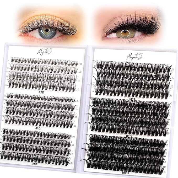 Lash Clusters 480 Clusters D Curl 10-20mm False Eyelash 60D 80D 100D Thick Eyelash Extension 20D 30D 40D Individual Eyelashes Multi-Style DIY Lash Extensions for Beginners(20D-100D-D, 10-20MIX)