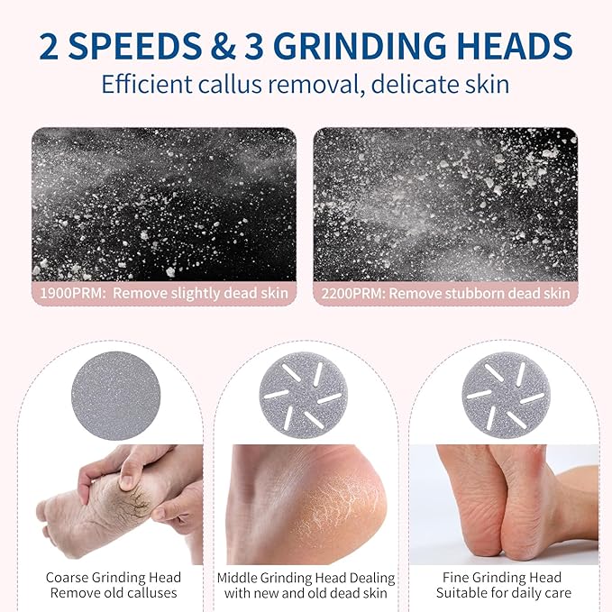 Electric Foot Callus Remover with Dander Vacuum, Rechargeable Waterproof Professional Portable Pedicure Tool, 3 Roller & 2 Speeds Electric Foot File Kit for Care of Dead Skin,Chapped,Callus,Cracks