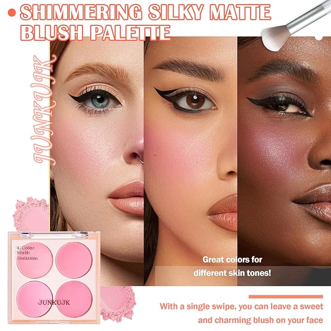 Blush Palette,Shimmer Silky Matte Blush Powder Palette,Professional Cute Face Contour Highlighter Blush Palette with Blush Makeup Brush 01