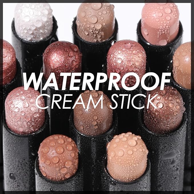 FOCALLURE Shimmer and Matte Cream Eyeshadow Stick,Smooth Brilliant Eye Brightener Pencil for Women,Long Lasting Waterproof Eye Shadow and Liners Makeup,FLAME