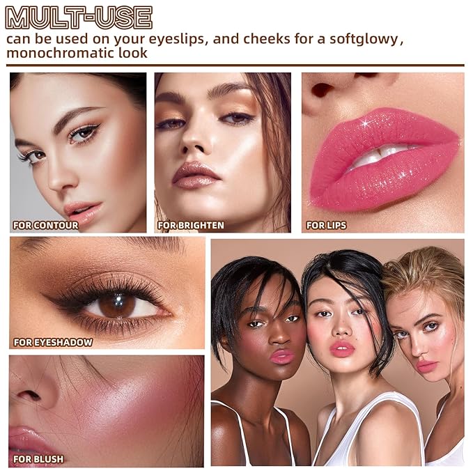 3Pcs Cream Contour Stick Makeup Set, Cream Bronzer Blush Highlighter Stick for Cheeks Eyes Lips, Long Lasting Waterproof Blendable Dewy Finish Face Stick Trio Wand for All Skin (1+3+6)