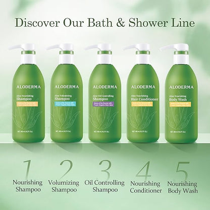 Aloderma Aloe Volumizing Shampoo for Fine, Brittle, & Thinning Hair - Featuring Freshly Harvested Organic Aloe Vera Infused with Arginine & Panthenol - Alcohol, Parabens, Mineral Oil Free - 16oz