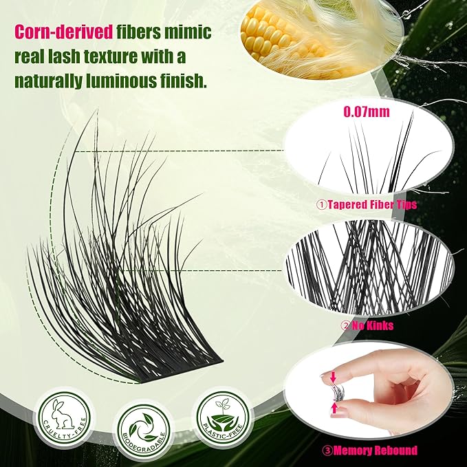 Lash Clusters Kit - 0.05mm Lash Clusters Natural & Fluffy Lash Extension Kit 432Pcs Biodegradable Eyelash Clusters with Bond Seal Starter Kit, Cruelty Free Eyelashes Lightweight Reusable
