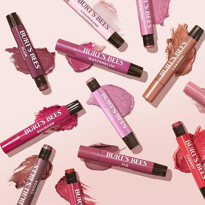 Burt's Bees Shimmer Lip Tint Set, Tinted Lip Balm Stick, Moisturizing for All Day Hydration with Natural Origin Glowy Pigmented Finish & Buildable Color, Plum (4-Pack)