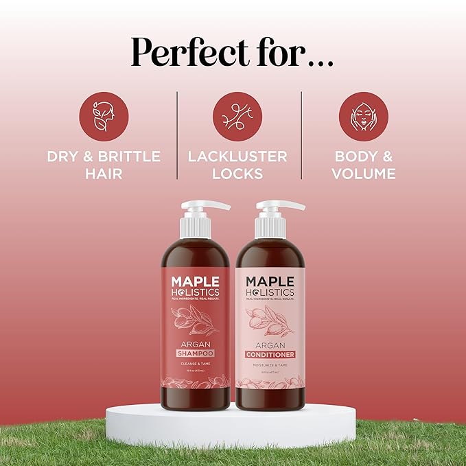 Argan Oil Shampoo and Conditioner for Dry Hair - Paraben and Sulfate Free Shampoo and Conditioner Set for Dry Hair Frizz Curl Care and Split Ends - Moisturizing Argan Shampoo and Conditioner Set