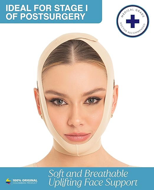 M&D Face Slimming Chin Strap Lipo Compression Garment Mentonera Postquirúrgica Facial Beige M