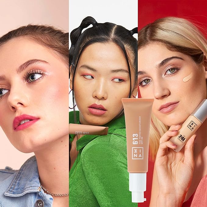 3INA 613 Tinted Moisturizer for Face with SPF 30 - Nude - BB Cream with Light to Medium Coverage - Hyaluronic Acid Moisturizer for All Skin Tones - Vegan, Cruelty and Paraben Free Make Up - 1 oz