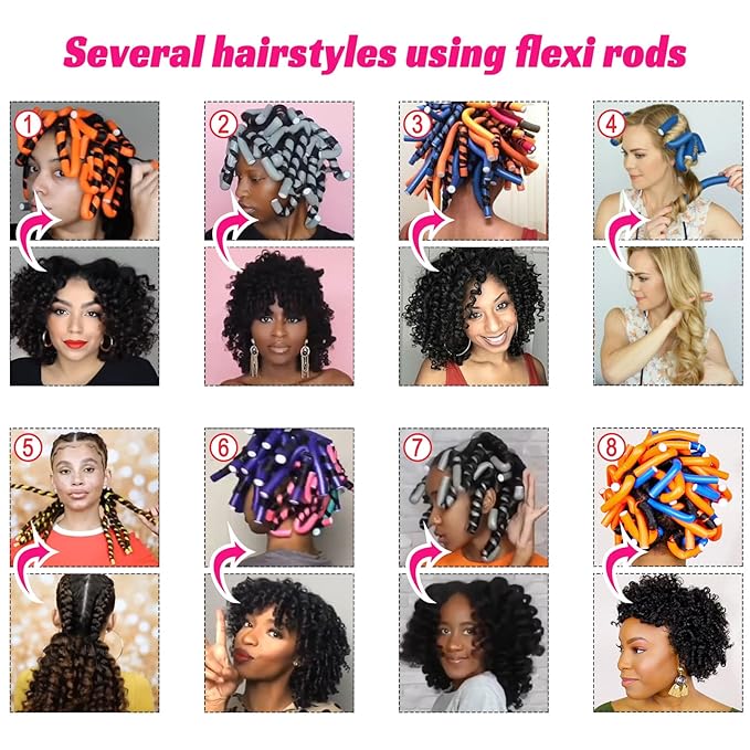 30PCS 9.45" Flexible Curling Rods,Heatless Twist Soft Foam Hair Rollers Home Use for Women Girls Long and Short Hair to Sleep in, (0.55 x 9.45 Inch, 3 Colors)