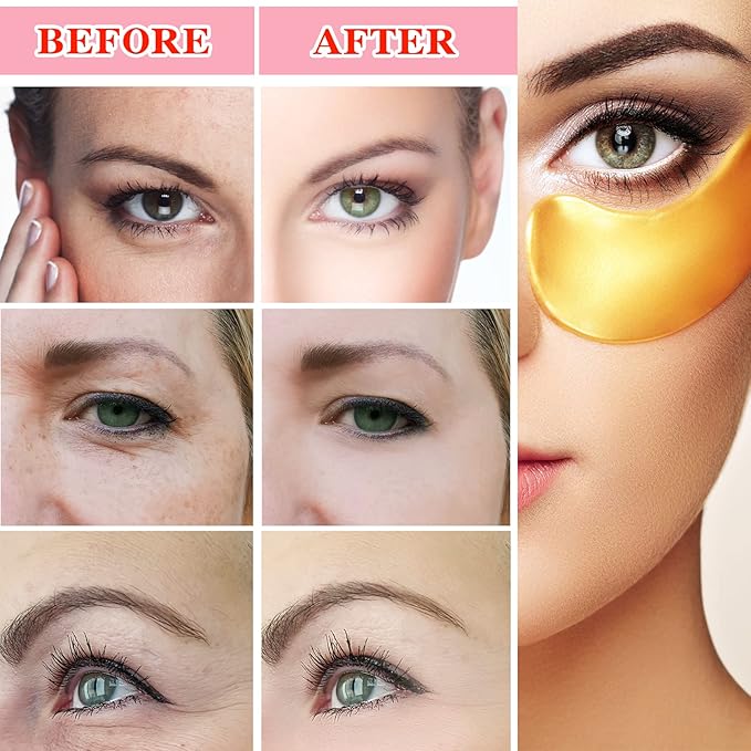 Eye Mask 60 pcs,Gold Collagen Under Eye Patches,Puffy Eyes and Dark Circles Treatments,Improve Reduce Under Eye Bags Smooth Wrinkles and Lighthen Fine Lines,Moisturizing,Improve and Firm eye Skin