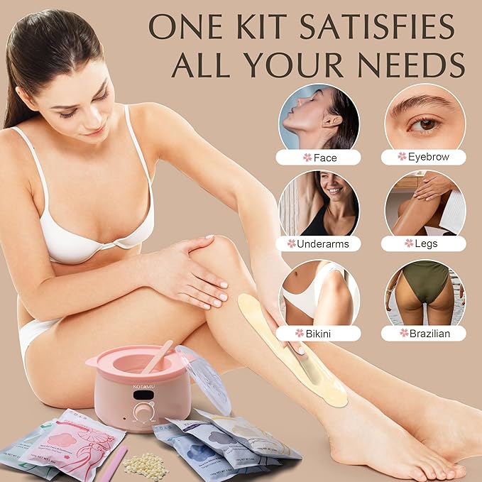 KOTAMU Wax Warmer, Waxing Kit for Women Men Hair Removal, Digital Waxing Machine for Face Eyebrow Bikini Brazilian Leg Body &Sensitive Skin, Pink Wax Kit With 44 Accessories for Home Salon Use