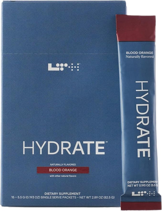 LTH Hydrate Hydration Mix - Trusted by Life Time Fitness Members - NSF Certified for Sport - Electrolyte Powder - Plant-Based, Non-GMO, Gluten Free - 15 Single-Serve Packets (Blood Orange) - 2-Pack