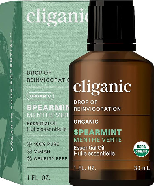 Cliganic Organic Spearmint Essential Oil, 1oz - 100% Pure Natural Undiluted, for Aromatherapy | Non-GMO